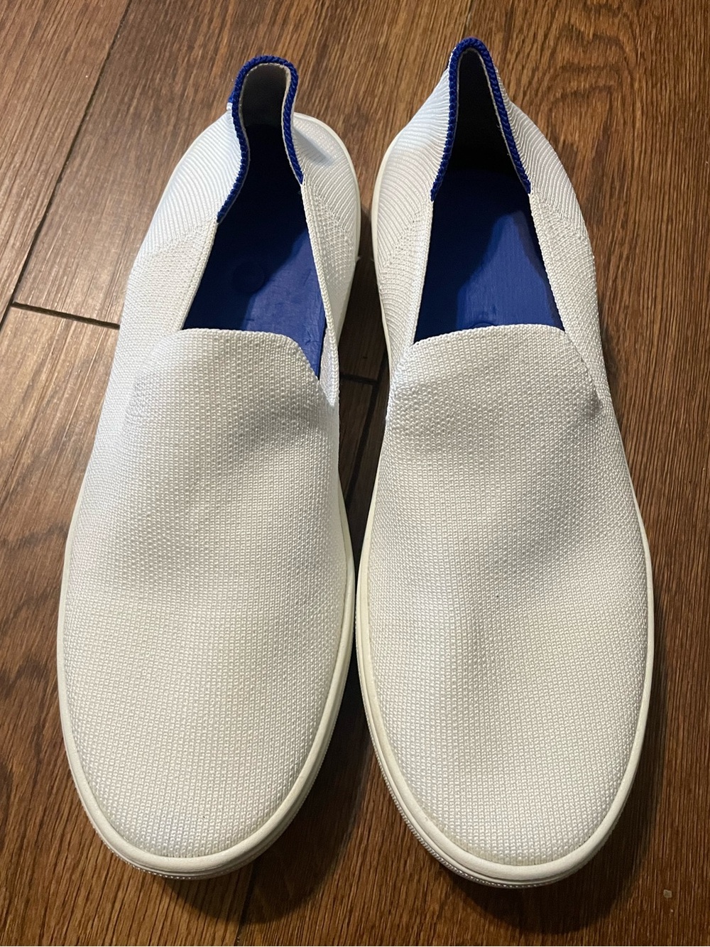 Rothy's The Original Bright White Slip-On Knit Loafers with Blue Interior